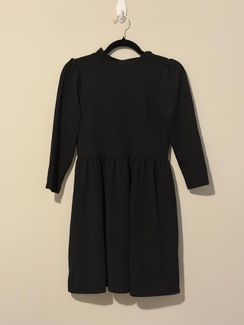 LOFT Black Puff Sleeve Mini Dress Crew Neck Gathered Waist Size 0 New
